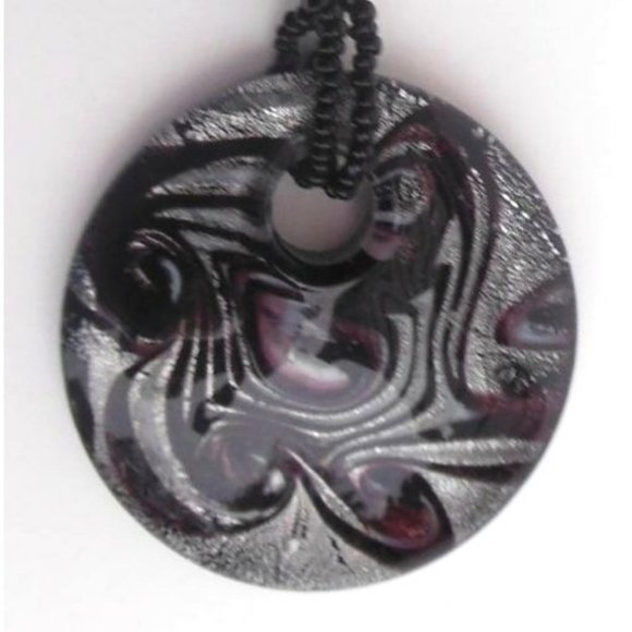 Handmade Chunky Boho Lampwork Glass Pendant Necklace Silver Tone - Picture 3 of 4